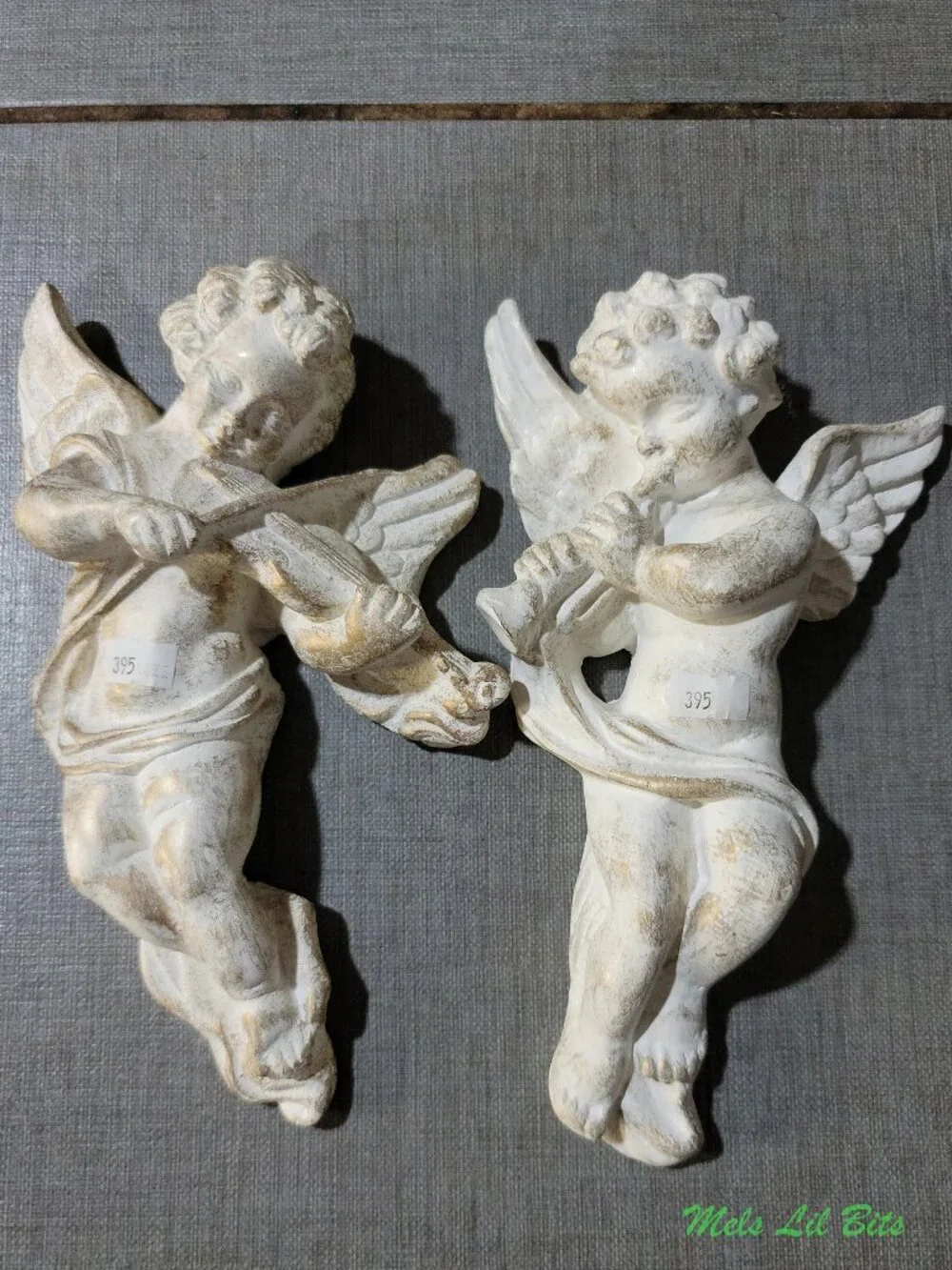 Vintage 10” Shabby Chic Chalk Ware Plaster Cherubs Wall Plaques -Set Of 2